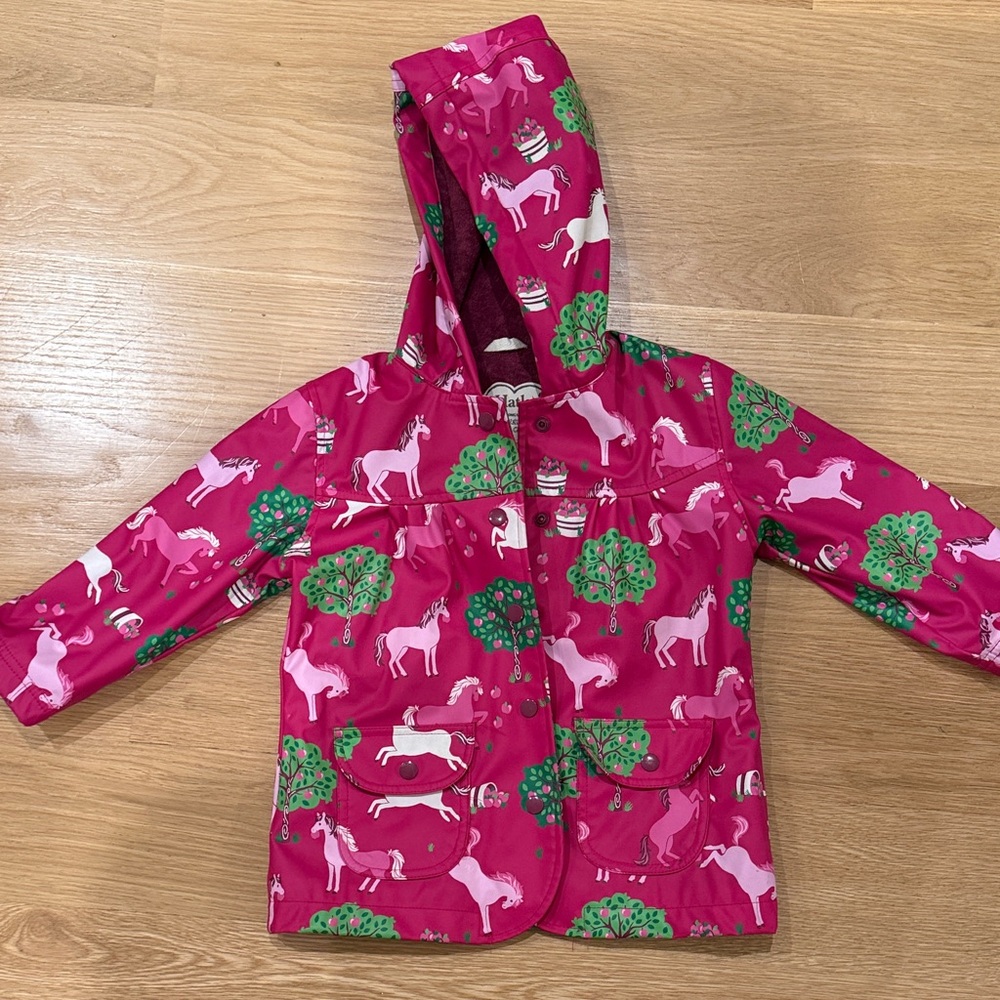 Hatley Pink Horse & Apple Orchard Raincoat, Size 3